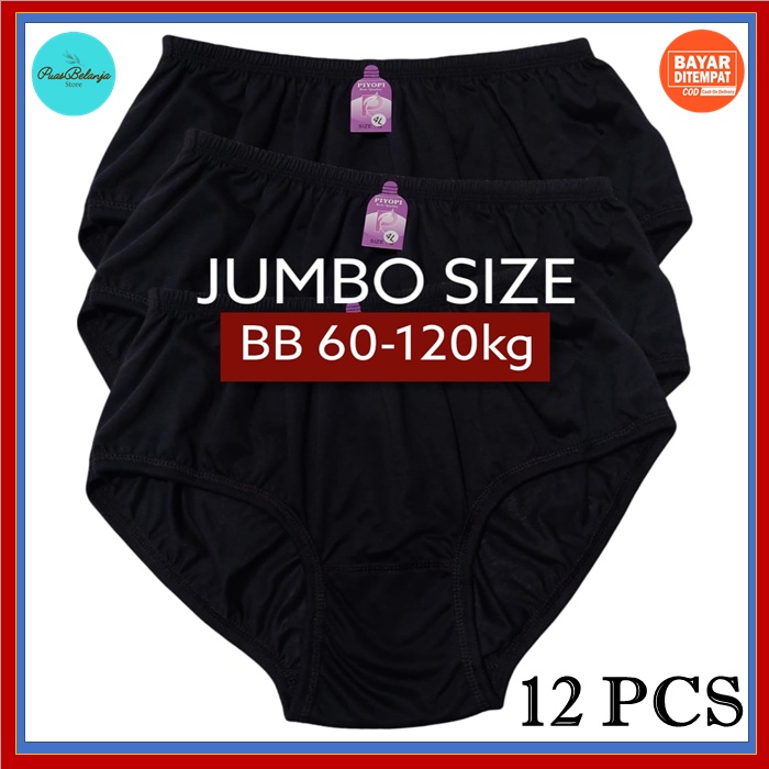 Celana Dalam Wanita JUMBO HITAM Big Size Polos Katun (12 PCS) CD Jumbo CD Ibu Hamil XXXL XXL XL CD Wanita Ecer HITAM 1 LUSIN