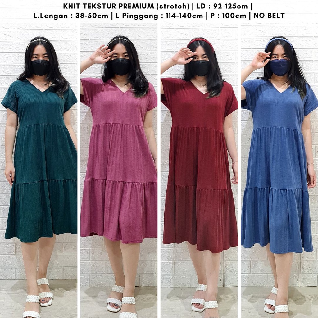 4231 arin flowy midi dress natal polos rib rajut premium bumil friendly midi dress