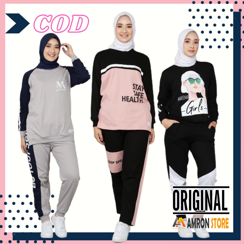 Setelan Baju Olahraga Senam Aerobik Gowes Sepeda Fitness Yoga Zumba Wanita Muslimah Kualitas Premium