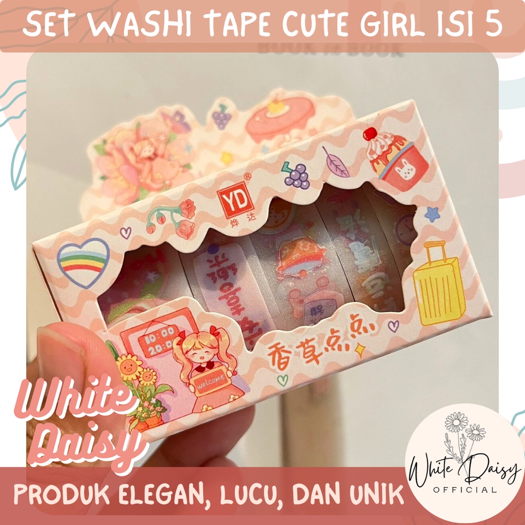 

Set Washi tape cute girl premium isi 5 Pcs hadiah anak gift set lovely