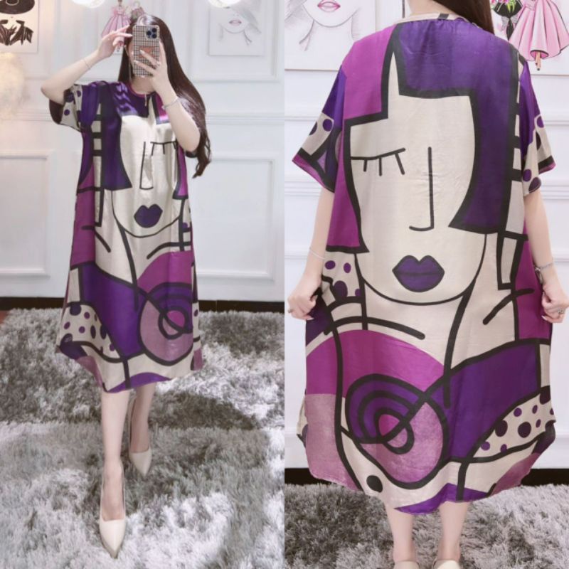 Baju Dress Motif Lucu Karakter wanita dewasa busui kekinian