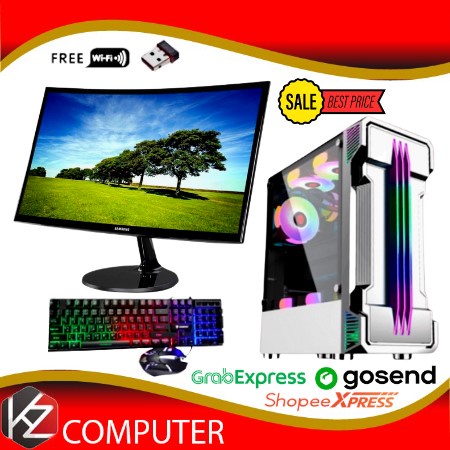 PC Gaming Lengkap AMD Ryzen 5 5600G Ram 8GB SSD 120 GB Monitor Led 24&quot; Curved