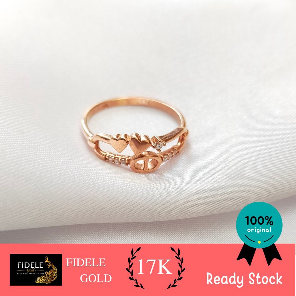 Cincin Elvina Emas Asli Rose gold Emas Kadar Tua 750