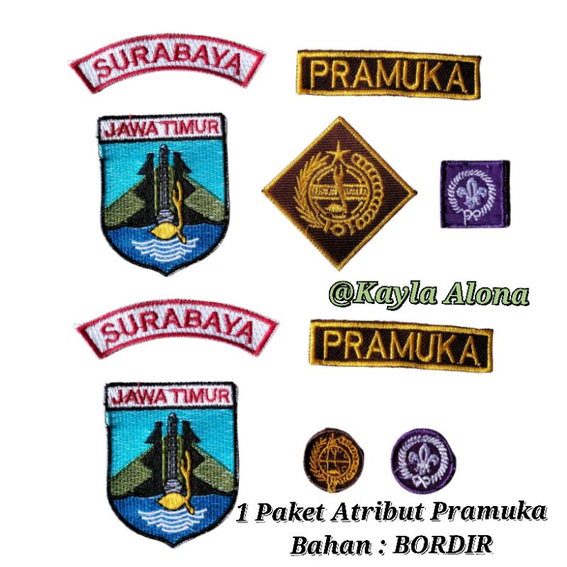 (1Paket isi 4 Bet)  BET / BADGE PROV.JATIM + LOKASI + TUNAS PANDU PRAMUKA ( BORDIR )