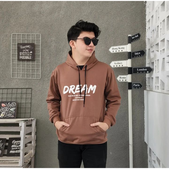 DREAM Hoodie Sweater Jacket Pria Oversize Terbaru Motif Simple Fashion Kasual Daily Kekinian