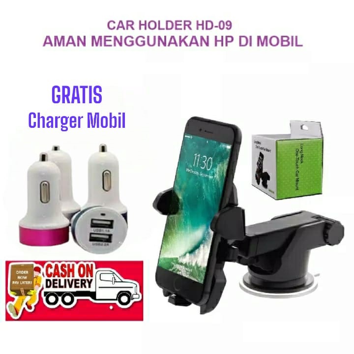 Super Laris Promo Holder HP Mobil ORIGINAL HD 09 360 Degree Rotation Car Holder Gratis Charger Mobil/ Batok Saver Mobil