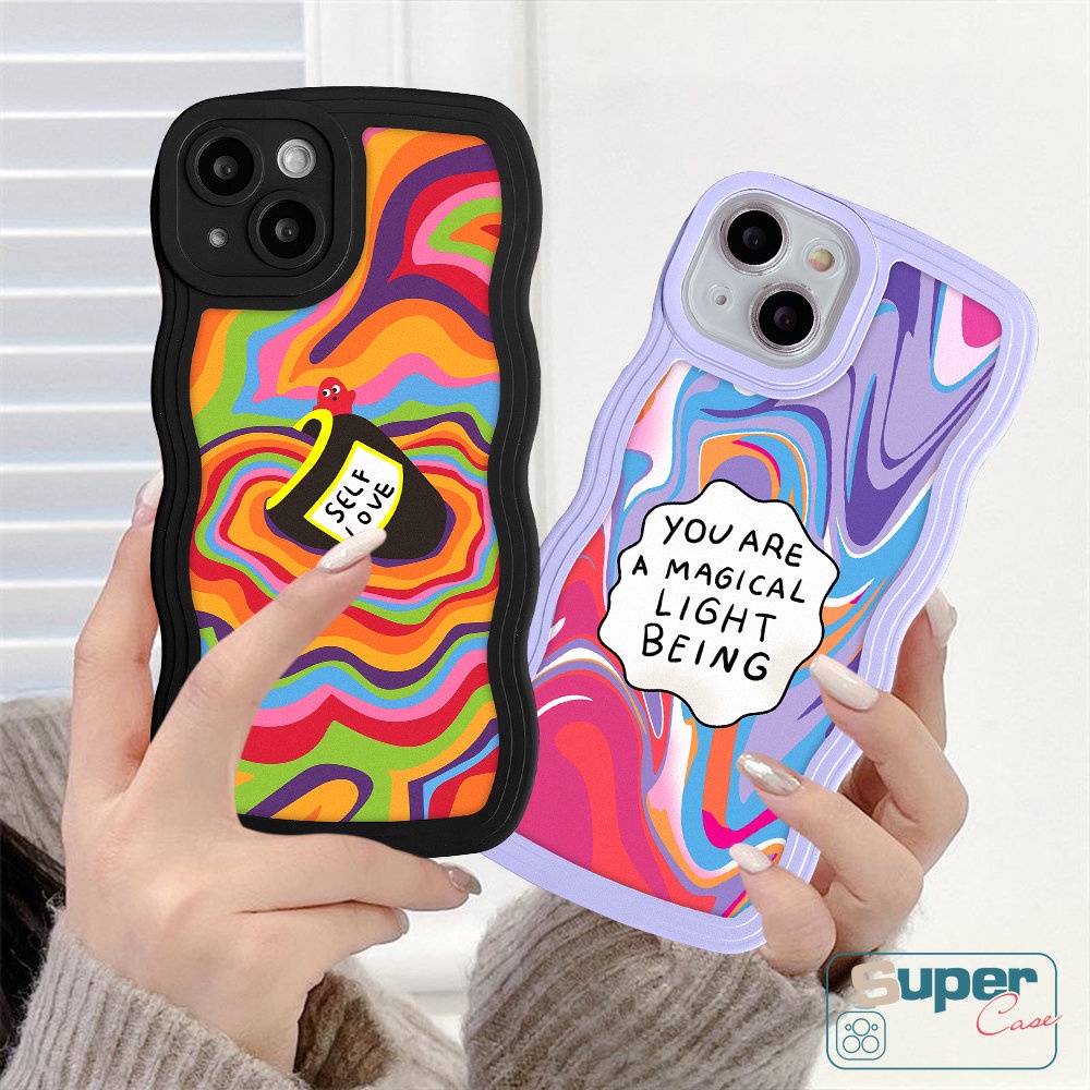 Case Untuk Realme C55 C35 C25 C15 5 5i 5s 6i C12 C21Y C25Y C11 C20 C25s C11 2021 C20A C1 C3 Casetify Cat Air Label Love Self Colorful Rainbow Wavy Edge Shockproof Soft TPU Cover