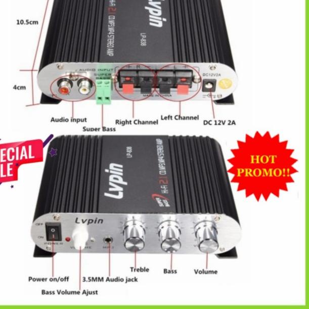 Ampli Treble Bass Booster 12V Mini Hifi Stereo Amplifier LVPIN-LP-838 - AMPLIFIER