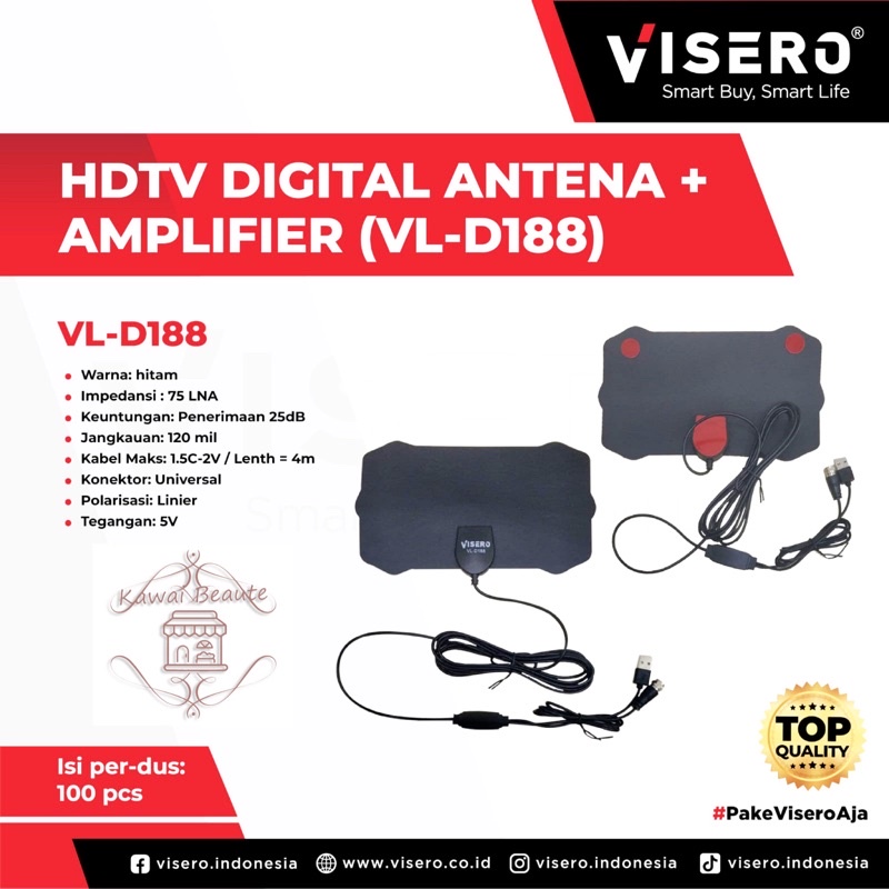 Antena Digital Tipis Murah Dalam Visero VL-D188 + Signal Booster (USB)