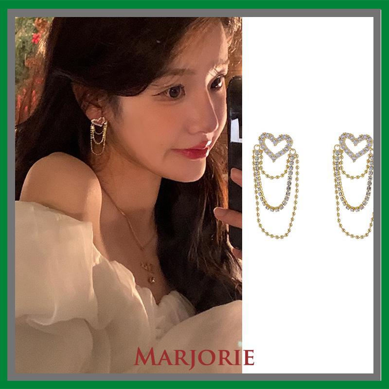 Anting rumbai Korea Rhinestone Berbentuk Hati Earrings Anting Tindik Perhiasan Wanita Fashion Murah Hadiah Perhiasan-MJD