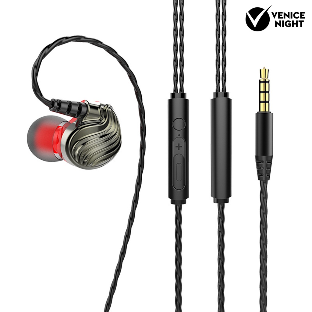 (VNEP) (Berkabel) Universal 3.5mm Plug Warna Solid Earphone In-ear Bass Berat dengan Mikrofon