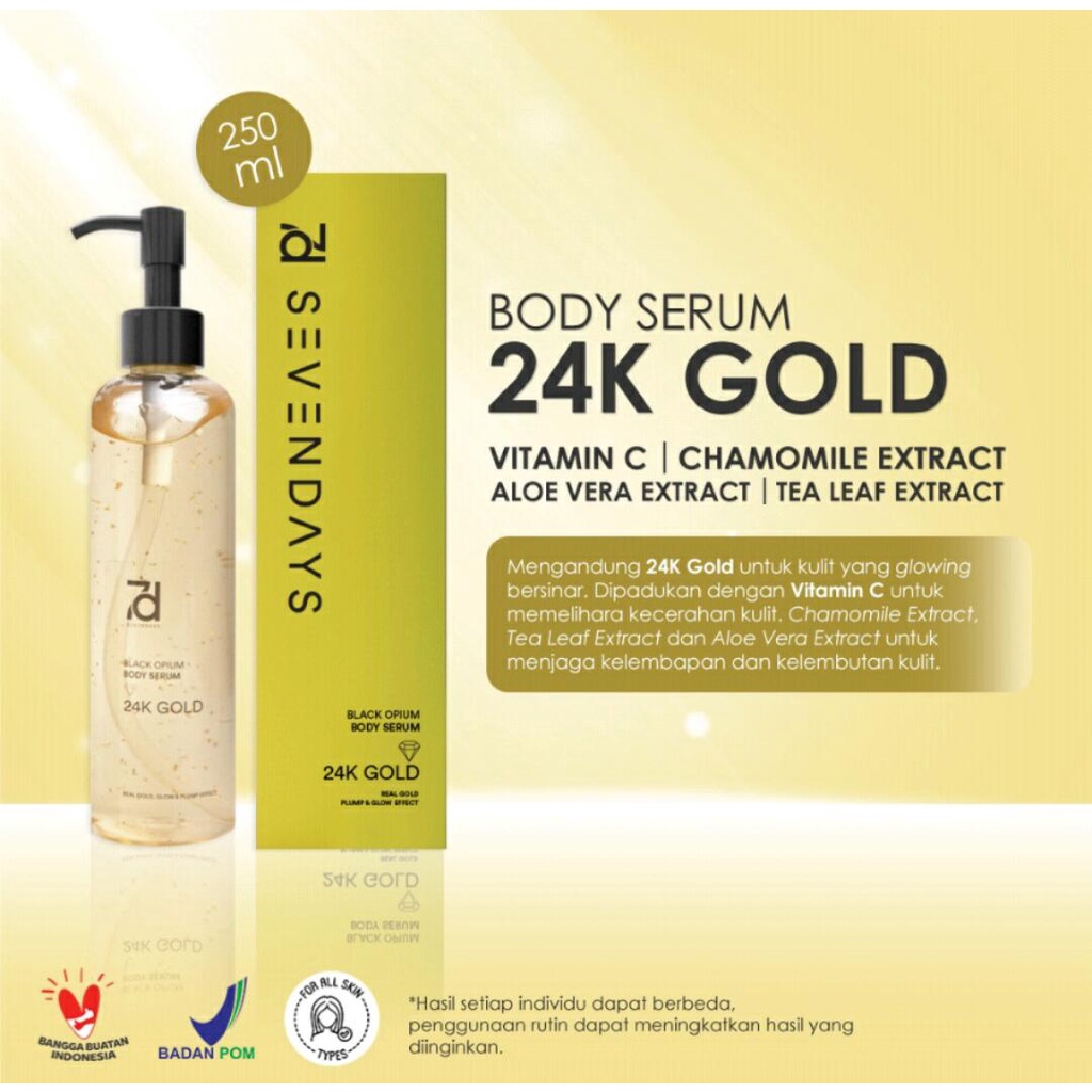 SEVEN DAYS 24K GOLD Black Opium BODY SERUM 250ml Melembabkan dan Mencerahkan