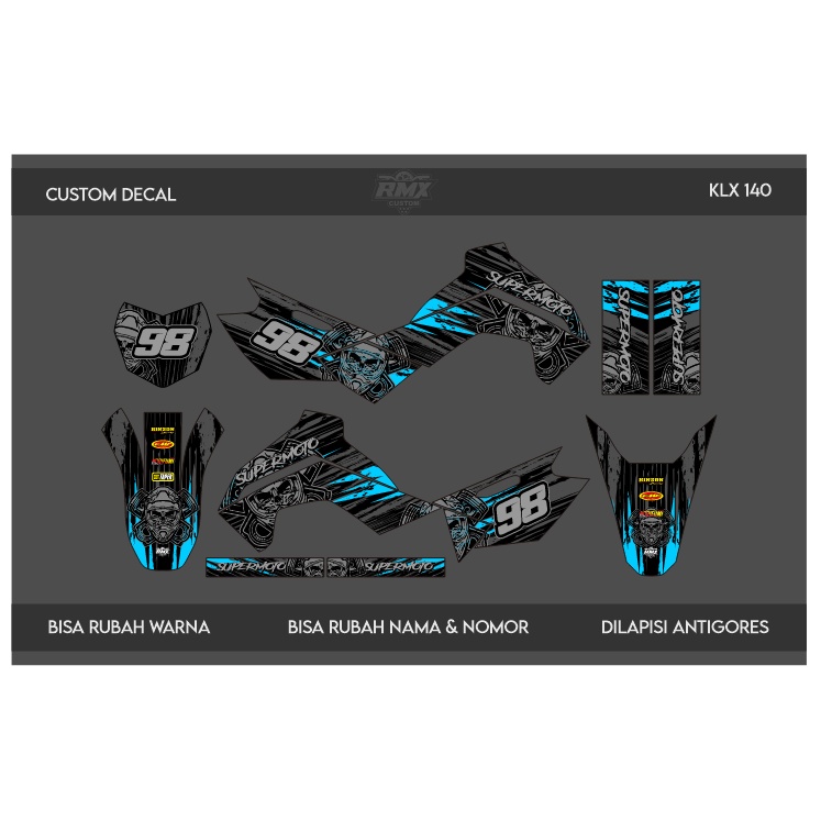 DECAL STICKER KLX 140 (002) DEKAL STIKER FULLBODY HITAM MERAH, KUNING, HIJAU, BIRU TUA/MUDA, EMAS/GO