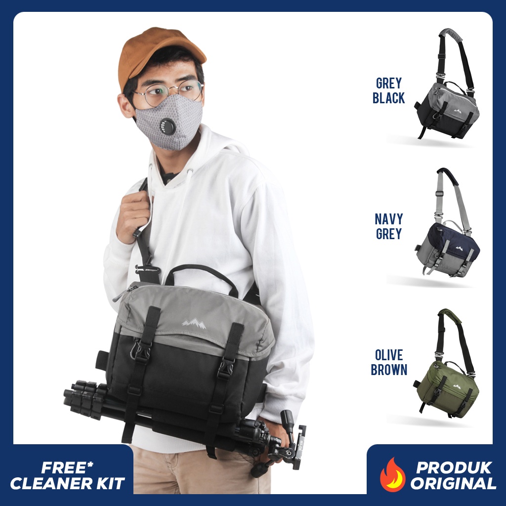 ATLAS GREY BLACK x SOLLU Tas Kamera Selempang Abu-Abu Hitam Pria Wanita Slingbag Lensa DSLR Mirrorless Tripod Sling Bag Camera Multifungsi Casual Camera Shoulder Bag Premium Shoulderbag Tas Slempang Bahu Free Rain Cover Keren Terbaru Kekinian Branded