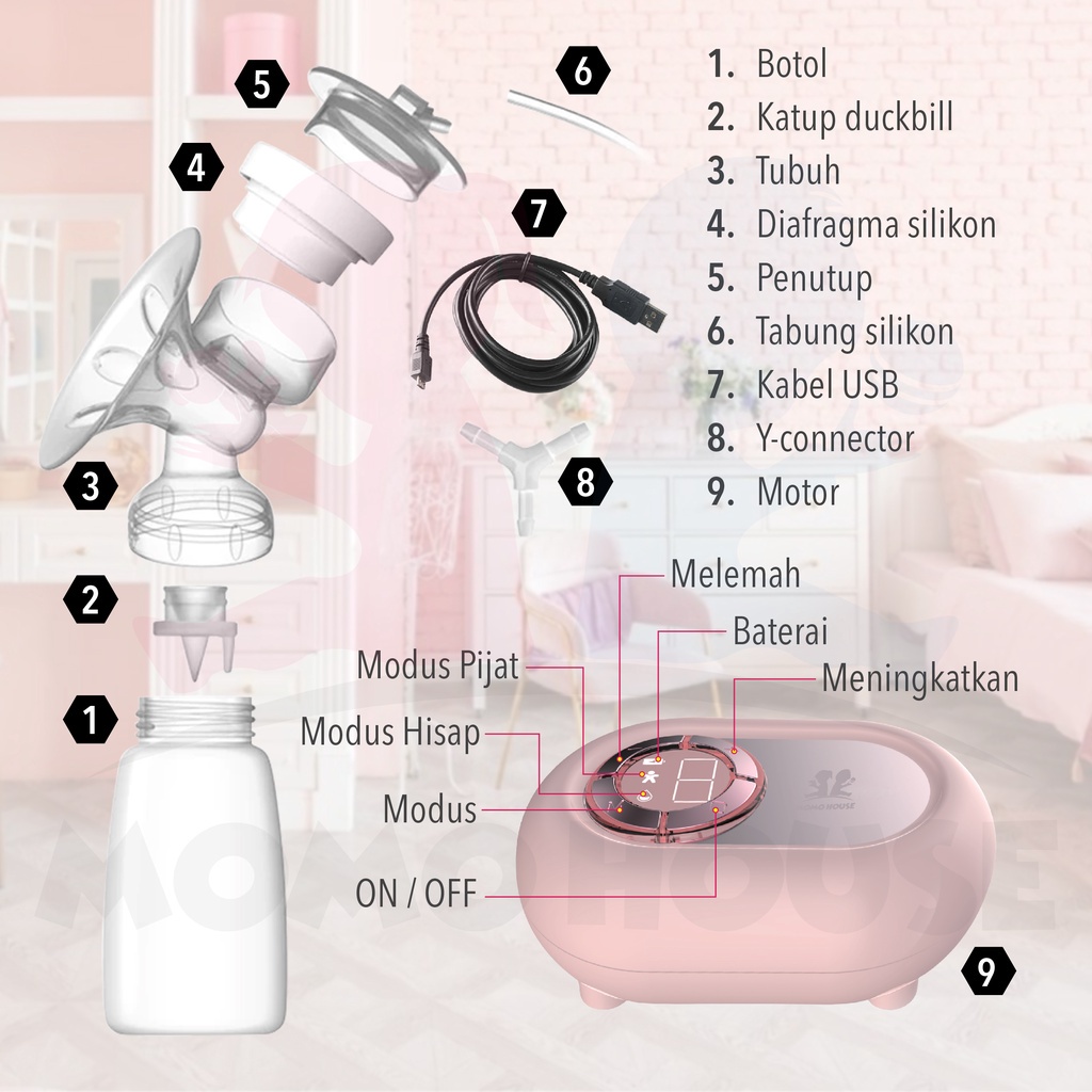 MOMO HOUSE Pompa ASI Elektrik Breast Pump Pumping asi Elektrik Pompa Asi Elektrik Ganda Pompa ASI Elektrik Portable Pompa Asi Portable