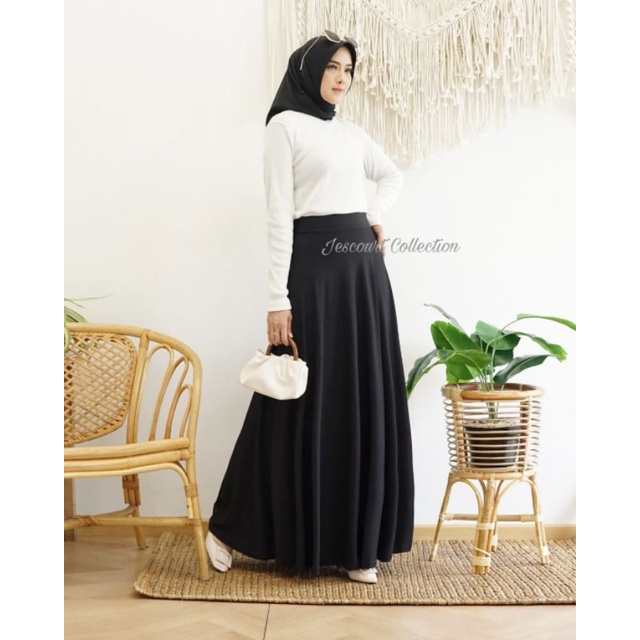 Rok Polos Panjang Skirt Lebar Wanita Jescourt Jersey Premium