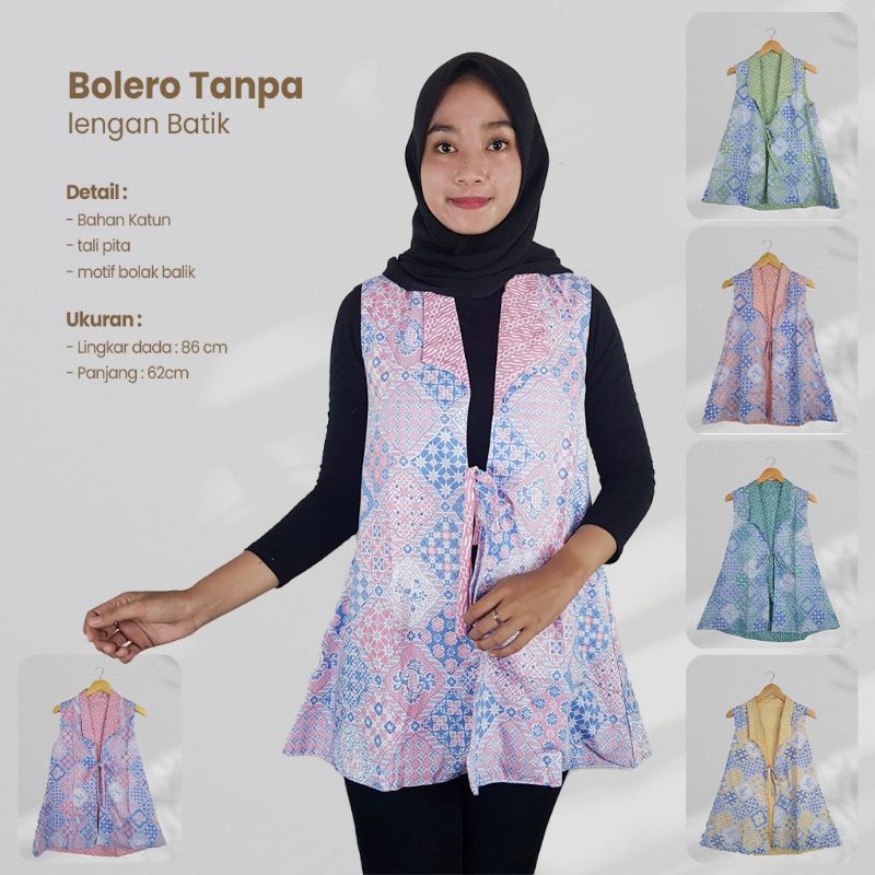 Bolero Batik Soft Tanpa Lengan Motif Bolak Balik- Naira Batik