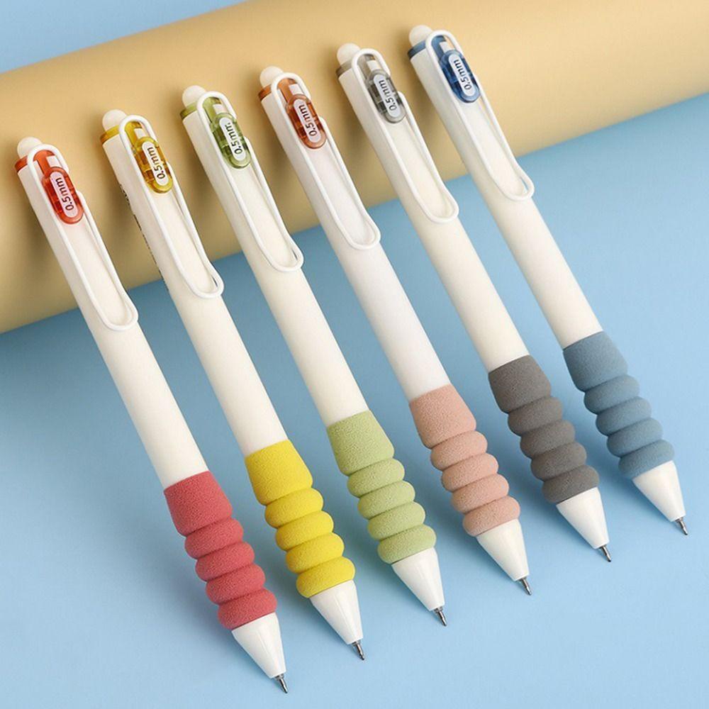 Top 4/6PCS/Set Press Pena Netral Tinta Hitam 0.5mm Perlengkapan Kantor Sekolah Alat Tulis ST Tip Soft Grip Gel Pen