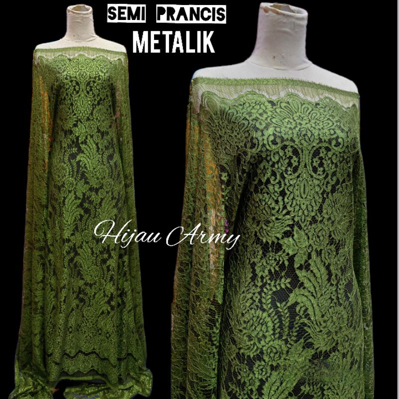 Kain Brokat Semi Prancis Hijau Army