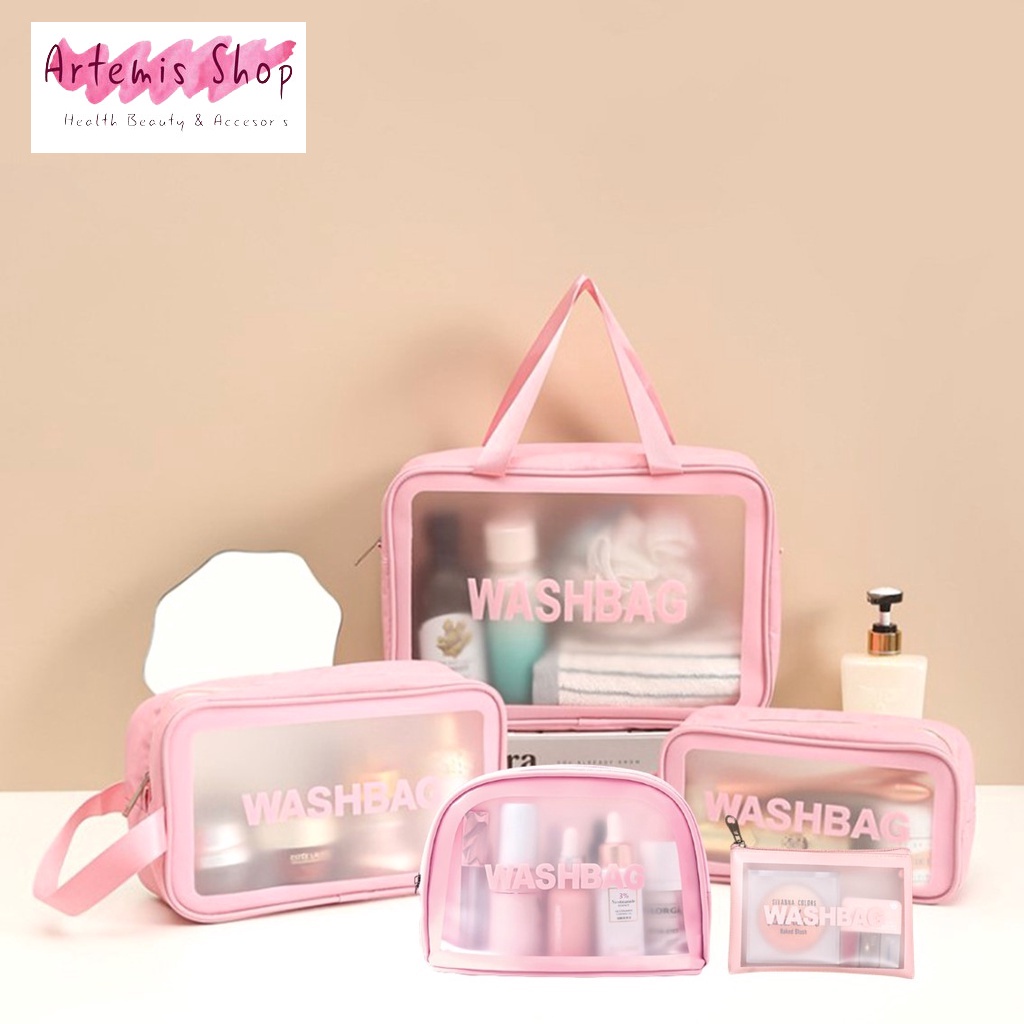 AWM Tas Kosmetik Transparant WASHBAG Pouch Travel Make Up Bag Organizer Dompet Kosmetik Toiletry Waterproof Pouch Kosmetik