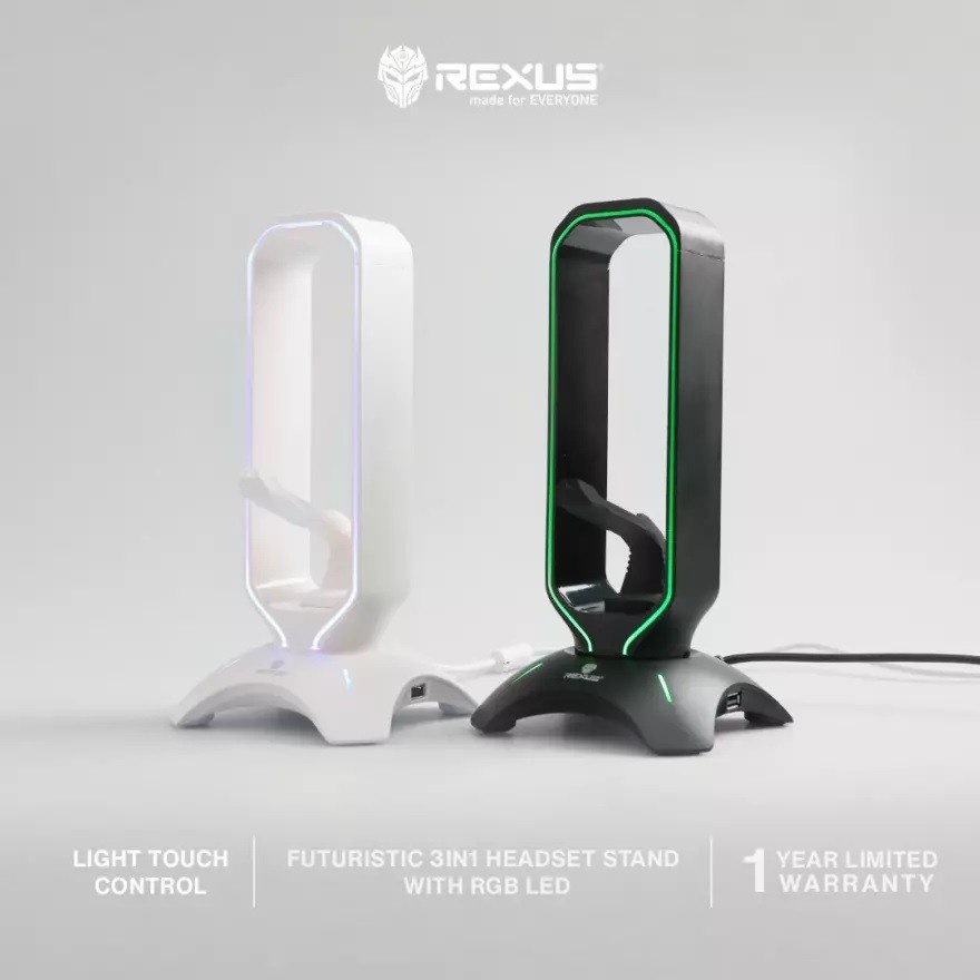 Rexus J3 Bungee Headset Stand RGB with USB Hub Headphone hanger RX-J3 HITAM / PUTIH