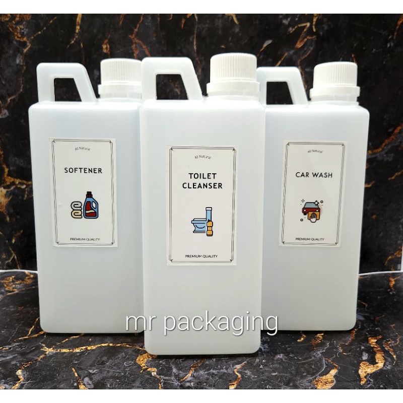 Jerigen 1 Liter + STIKER LABEL | Jurigen Laundry isi ulang detergen softener parfum pelembut pemutih | Jerigen Handle 1000ml | jerigen plastik putih transparan | jurigen 1 liter