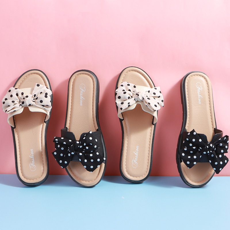 BV.ID SW838 Sandal Flat Shoes Motif Pita Polkadot Fashion Sendal Slop Rumah Teplek