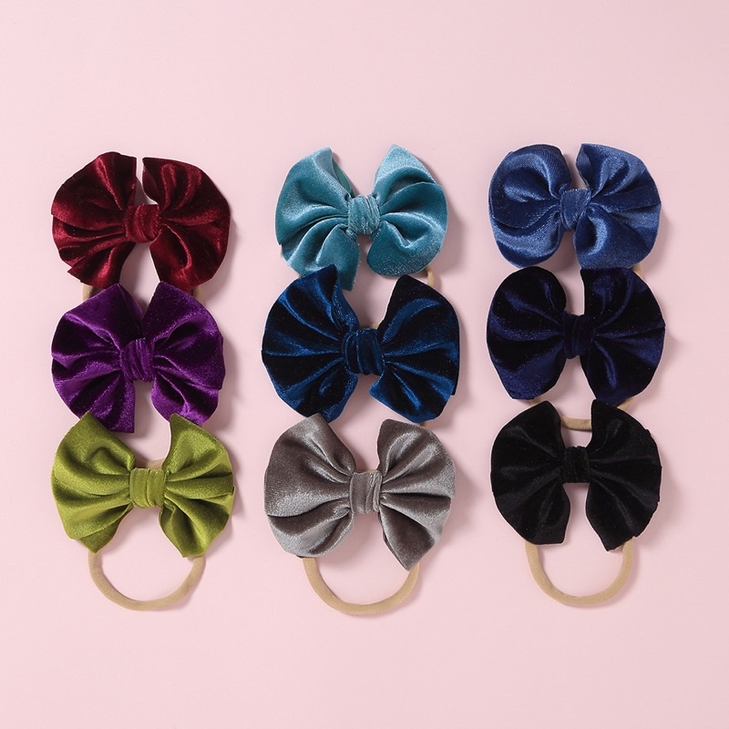 Velvet bow headband bayi perempuan