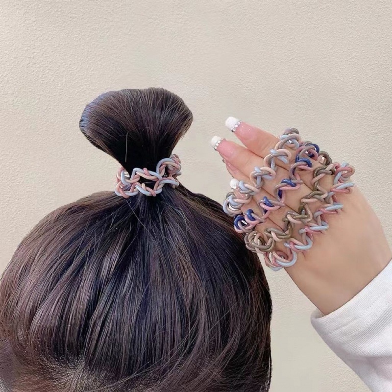 Ikat Rambut Model Kabel Telepon Spiral 3 Lapis Warna-Warni Untuk Wanita