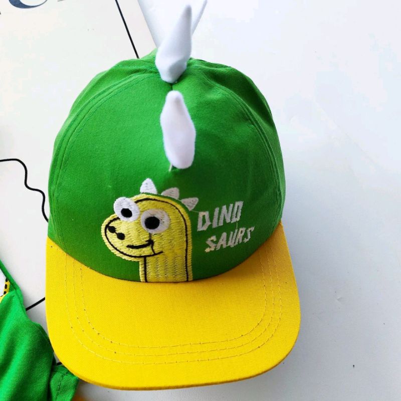 SETELAN BAJU ANAK DINO PAKAIAN ANAK COWOK CEWEK ADA TOPI UNTUK UMUR 1-10 TAHUN-Topi Dino saja