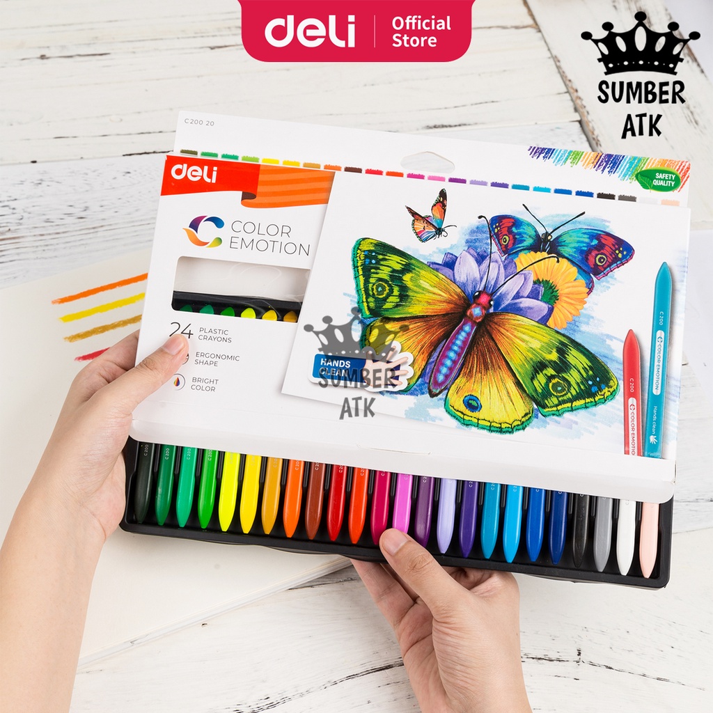 

tyvf Clean Crayon 12 , 18 , 24 WARNA Deli Krayon Plastic 24 Warna Cerah Bentuk segita ergonomis EC20