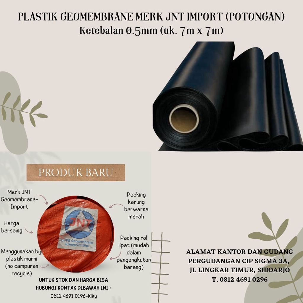 PLASTIK GEOMEMBRANE MERK JNT-IMPORT 0,5MM (UK. 7M X 7M)