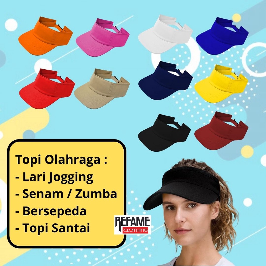 Topi Olahraga Sport Senam Sepeda Golf Zumba Lari Visor Tenis Pria Wanita Dewasa Warna Polos Putih Hitam Kream Cream Merah Marun Biru Navy Pink Kuning