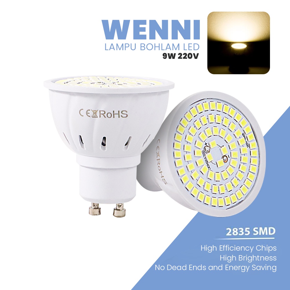 Lampu Bohlam LED Spotlight Bulb 80 LEDs 9W 220V GU10 - 7RFL1RWH White