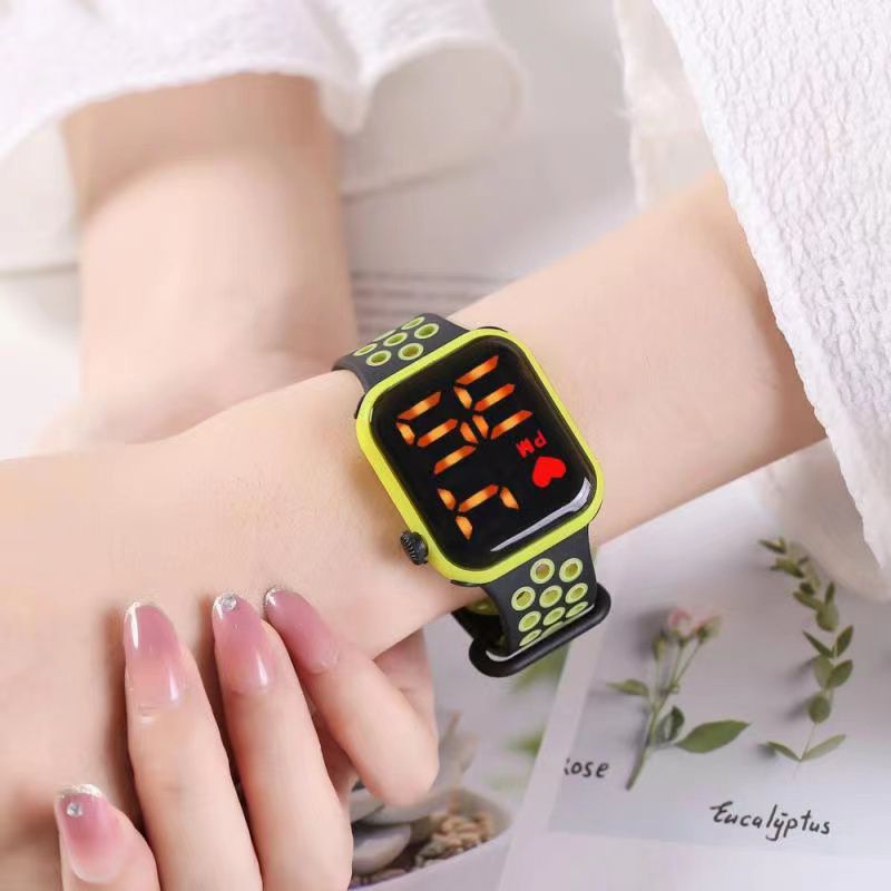 (Terima Cod)Jam Tangan Wanita/Pria Led Putih Sergi Watch Tali Lobang Strap Karet(Dikirim Jakarta)