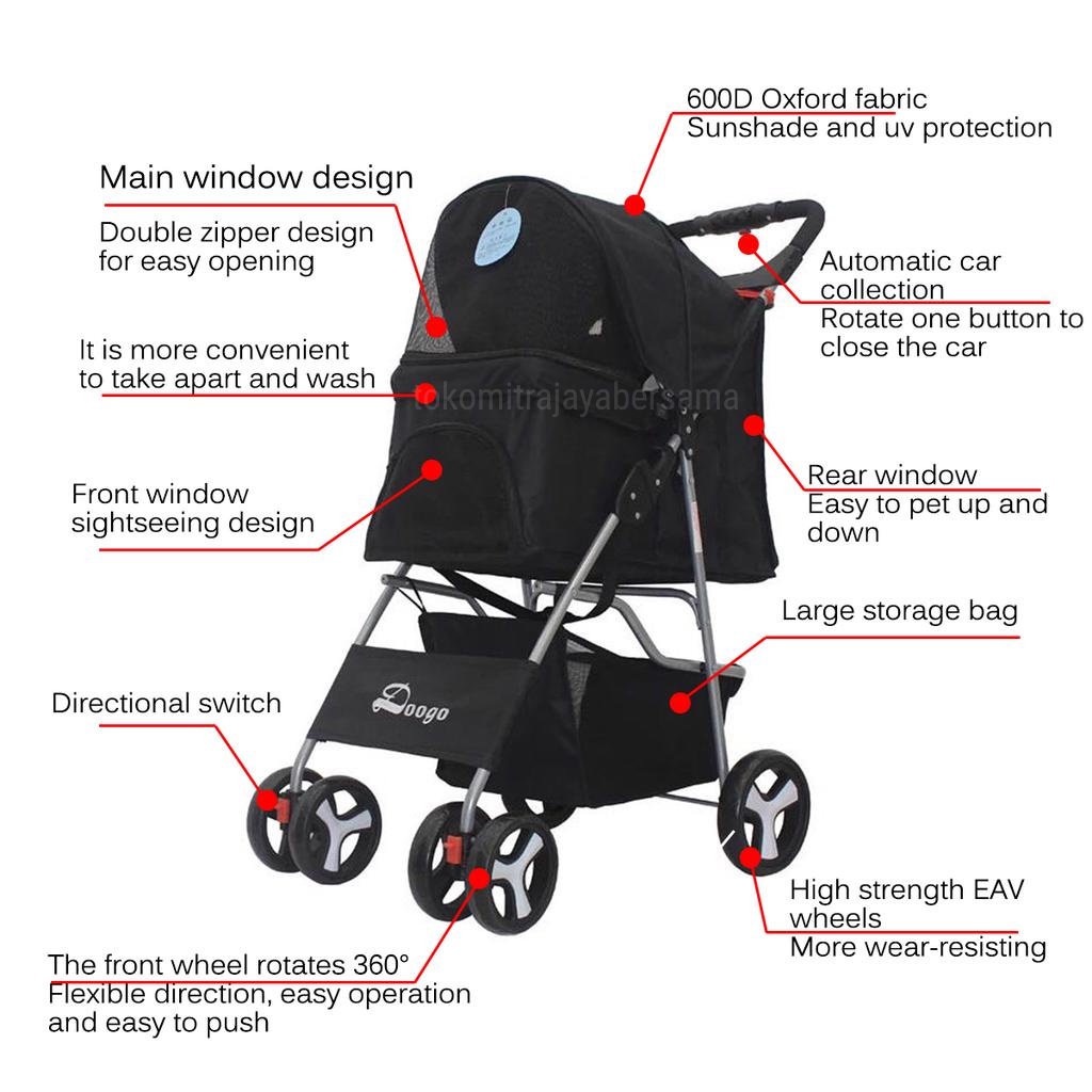 TROLI ANJING DOG TROLLEY DORONG DORONGAN KERETA HEWAN PET STROLLER BISA DILIPAT LIPAT