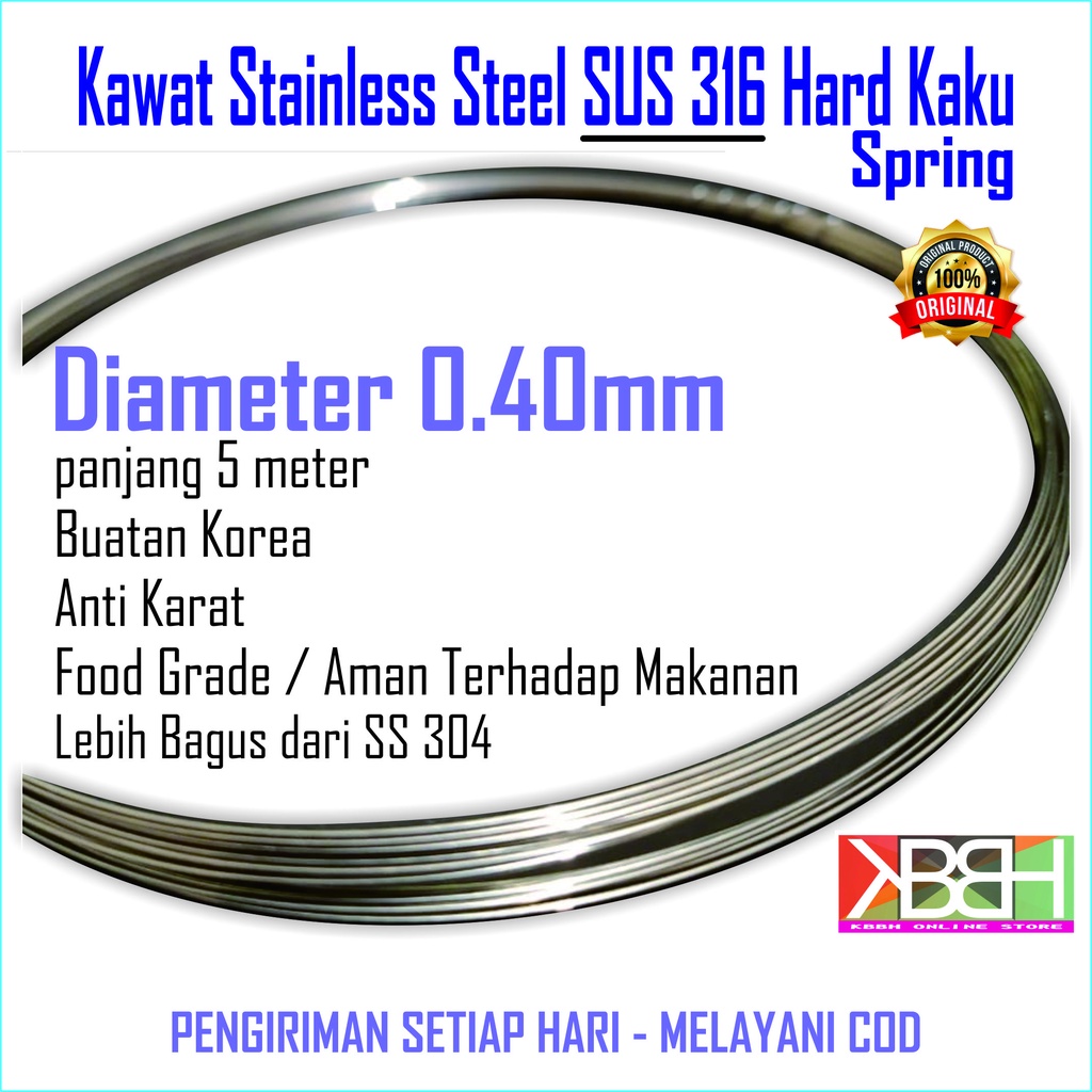Kawat Stenlis Stainless Steel 316 Hard 0.40mm 5 Meter Kualitas Terbaik Buatan Korea
