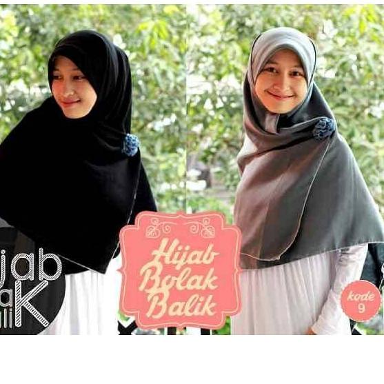 Jilbab syari segi empat Bolak Balik Hitam-Abu