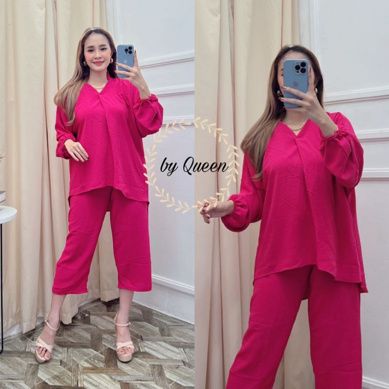 YONA ONE SET CRINGLE AIRFLOW / BAJU SETELAN POLOS CRINGKEL JUMBO