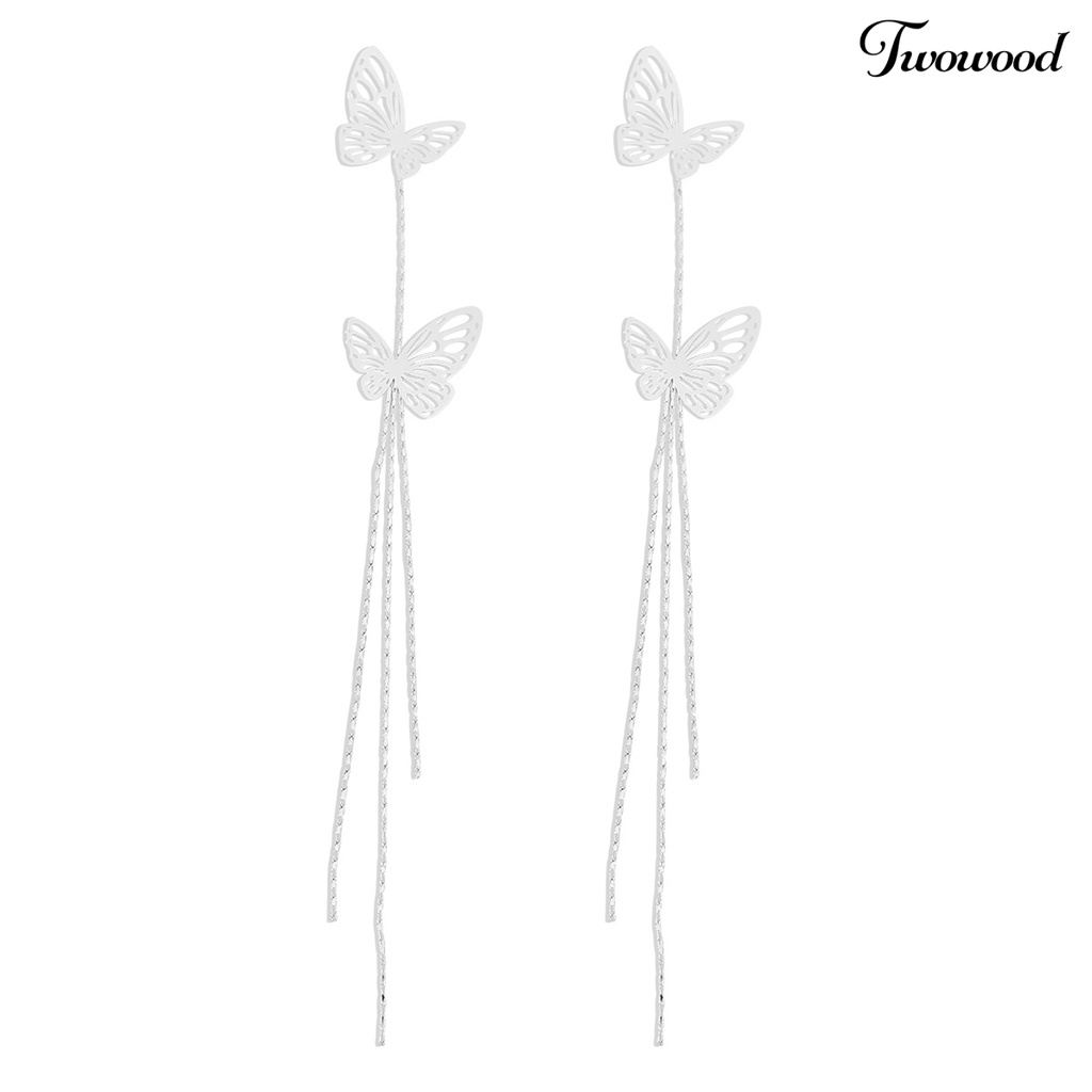 Anting Juntai Panjang Model Hollow Butterfly Bahan Metal Untuk Wanita