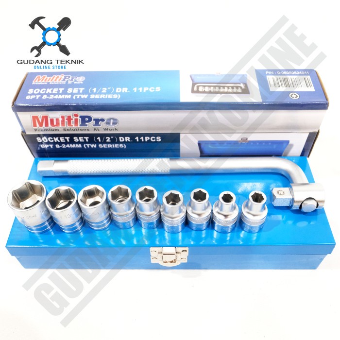 Kunci Shock 1/2&quot; 6PT 8-22mm SET isi 11Pcs 0-06050634011 MULTIPRO / Socket Wrench Kunci Sok Sock 1/2 Inch 11 Pcs Segi 6 TW Series MULTIPRO