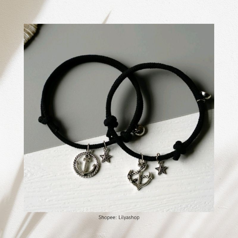 1 Pasang Gelang Couple Magnet Model Korea Tali Kopel Terbaru