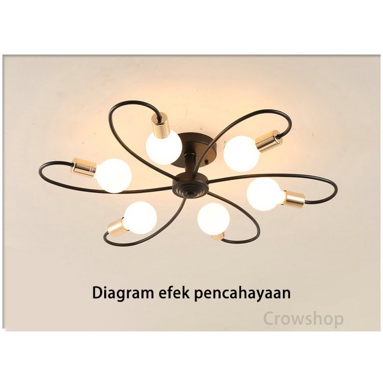 Lampu Plafon 3/6/8 Led E27 Industrial Bahan Besi Untuk Plafon Ruang Tamu Modern minimalist Ceiling lamp (Bohlam Tidak Termasuk)