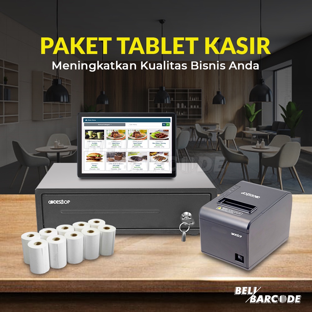 Full Set Paket Tablet Kasir Printer Cash Drawer Kertas Thermal 57x47