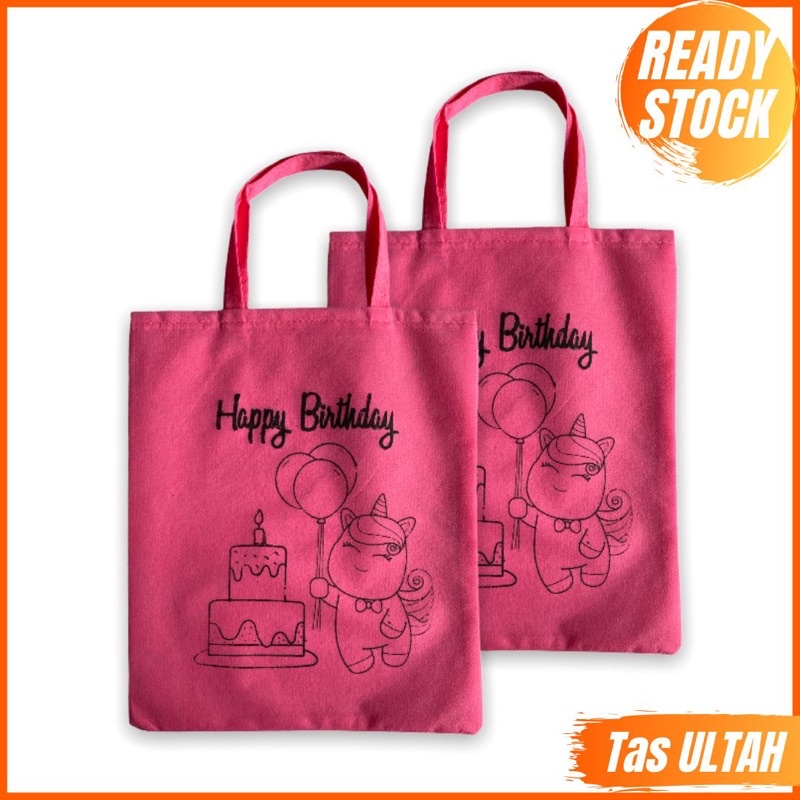 TAS ULTAH ANAK MOTIF UNICORN BALON PINK CAO  TAS KADO ULTAH MURAH TERPOPULER TERLARIS READY SIAP KIRIM F 25x30