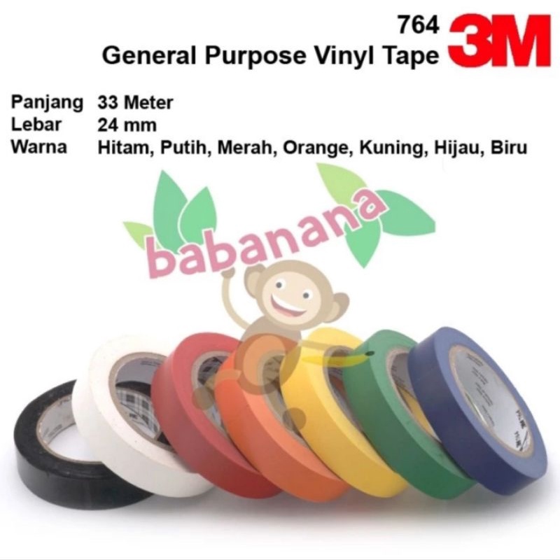 General Purpose Vinyl Tape 3M 764 Marking 33M x 24mm selotip