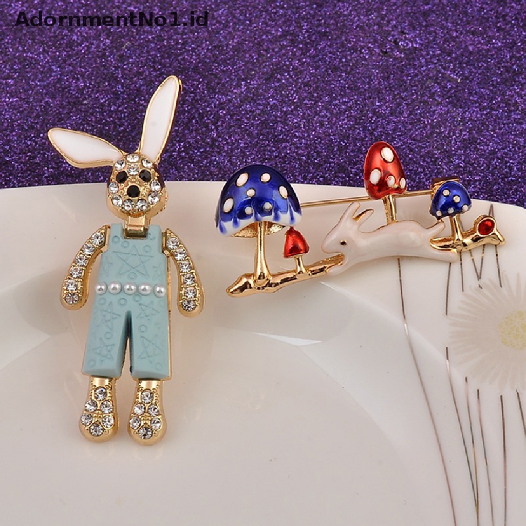 Bros Pin Desain Hewan Kelinci Jamur Lucu Bahan Logam Untuk Hadiah Perhiasan Pesta Pernikahan Wanita No1
