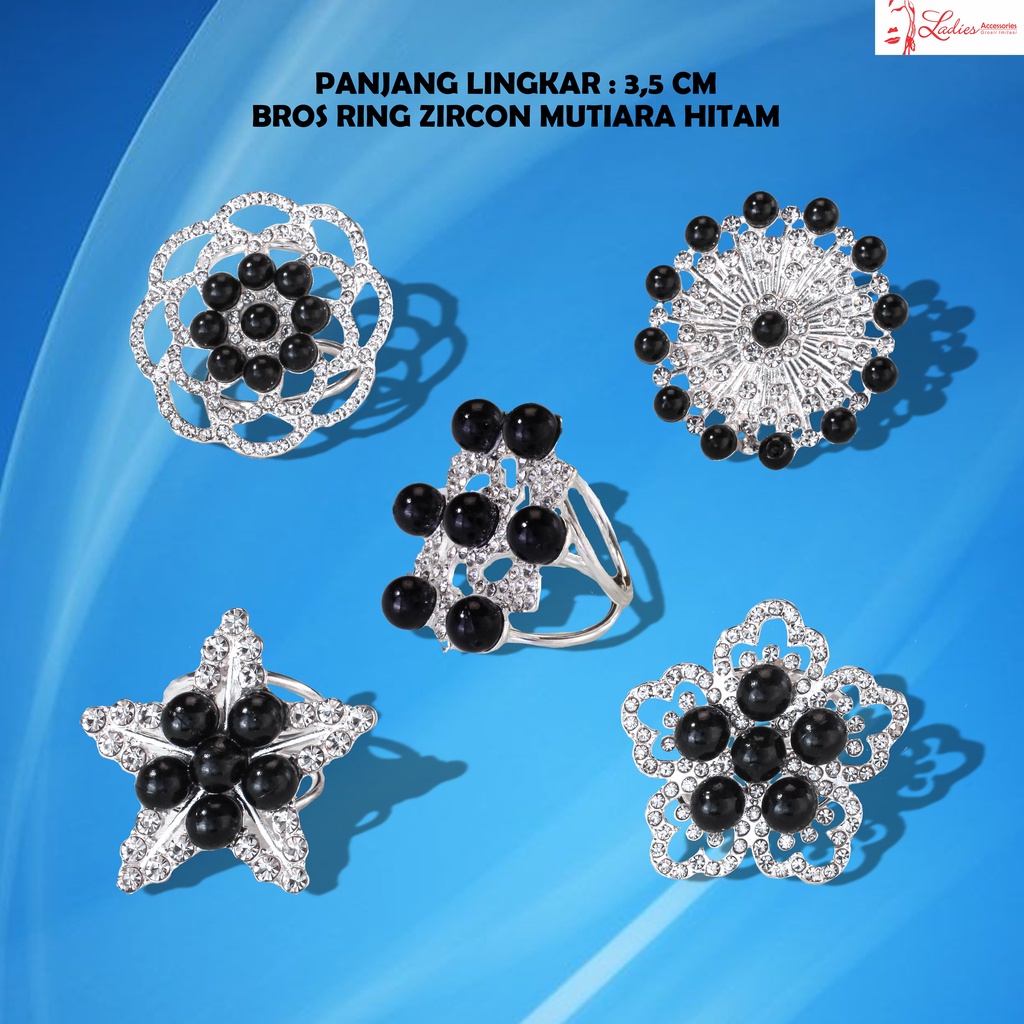 Bros / Ring / Selendang / Pashmina / Hijab / Model Zircon Mutiara Hitam ( BA358 )