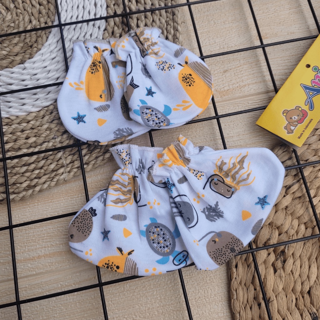3 PCS Sarung Tangan 3 PCS Sarung Kaki Bayi Baru Lahir Motif Ocean Sartaki SNI Meyriana Collection