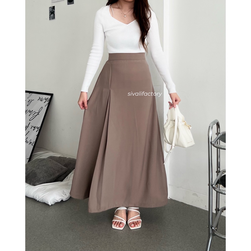 SIVALI Bailey Skirt 8862 | Polyester Skirt Anti Kusut - Midi Maxi Korean Loose Skirt - Rok Wanita